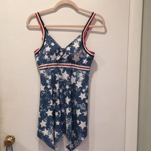 Patriotic blue bathing suit top/dress with white stars
